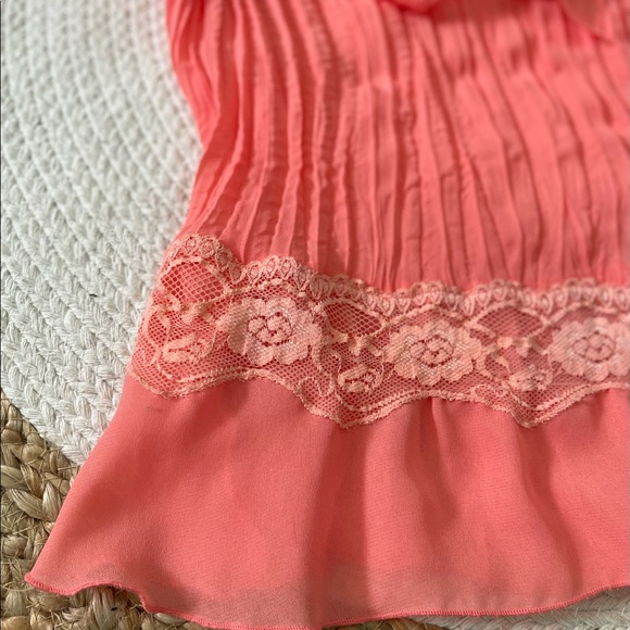 y2k Top Crinkle Chiffon Wrinkle Blouse Flutter Cap Sleeve Ruffles Lace - Picture 4 of 16